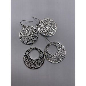 silver tone round dangle earrrings 2 pair